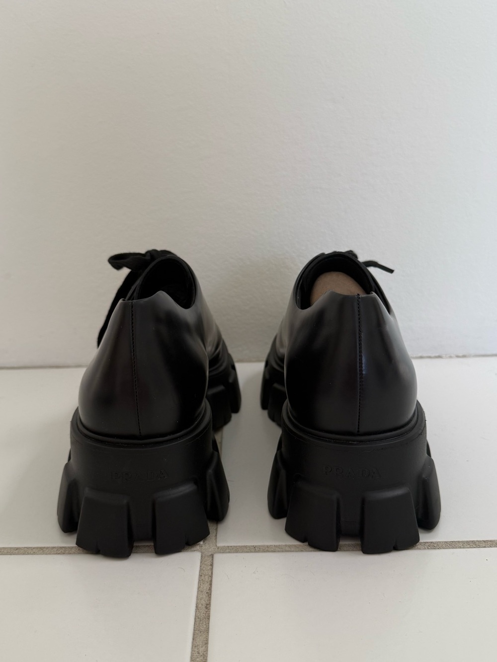 PRADA Monolith Black Chunky Lug Sole Leather Derby Shoes - Sz 10 - 💯 AUTHENTIC - Picture 4 of 12